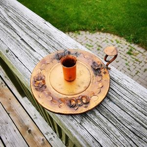 Vintage Antiqued Copper Candle Stick Holder / Chamberstick